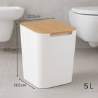 Cos gunoi 5Five Natureo cu capac, polipropilena si bambus, 5 litri, 22x19x24 cm, alb