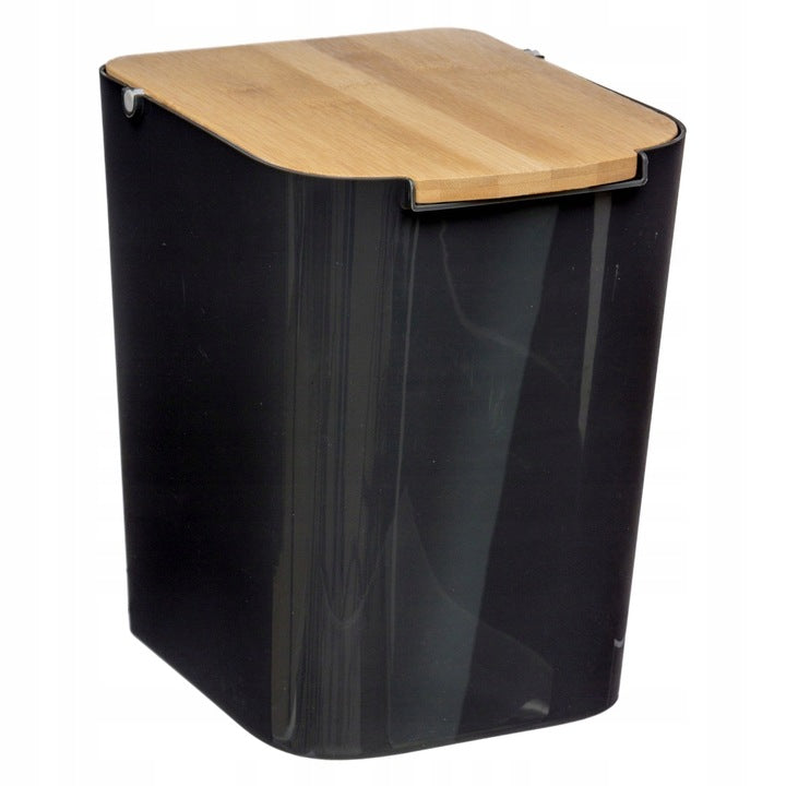 Cos gunoi 5Five Natureo cu capac, polipropilena si bambus, 5 litri, 22x19x24 cm, negru