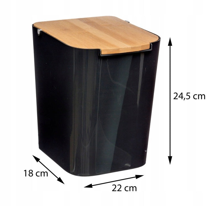 Cos gunoi 5Five Natureo cu capac, polipropilena si bambus, 5 litri, 22x19x24 cm, negru