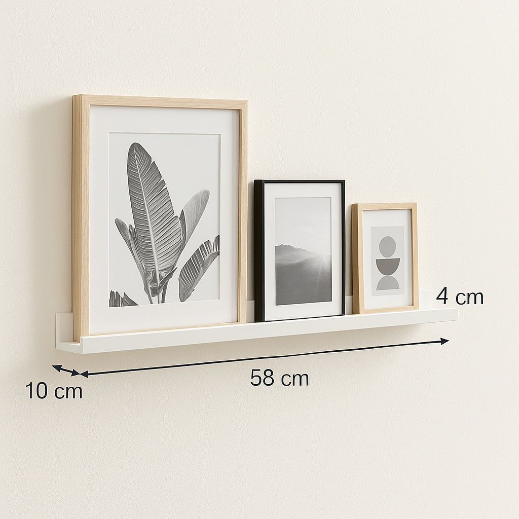Raft perete 5Five Fixy pentru rame foto, MDF, 58x10x4 cm, alb