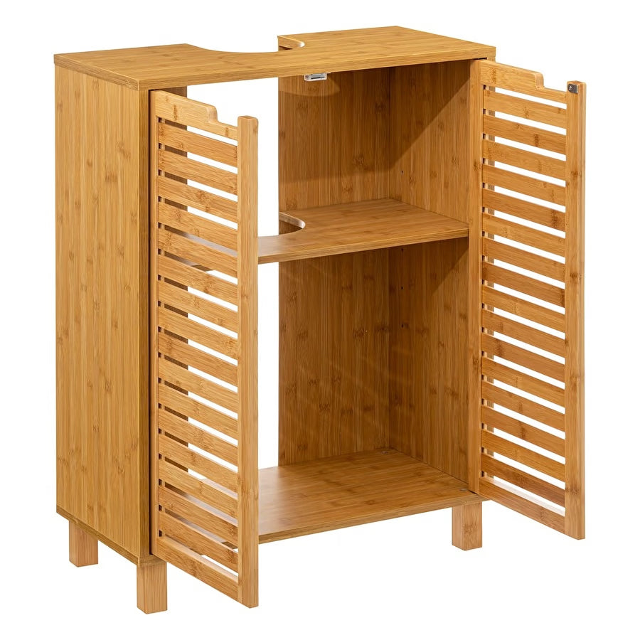 Dulap baie 5Five Sicela pentru lavoar, cu usi si rafturi, bambus si MDF, 60x28x80 cm, natur