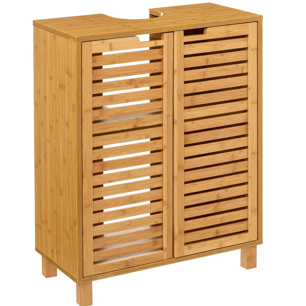 Dulap baie 5Five Sicela pentru lavoar, cu usi si rafturi, bambus si MDF, 60x28x80 cm, natur