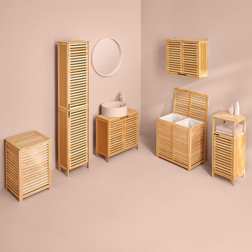 Cos rufe 5Five Sicela din lemn MDF, capacitate 65 litri, 40x40x58 cm, natur