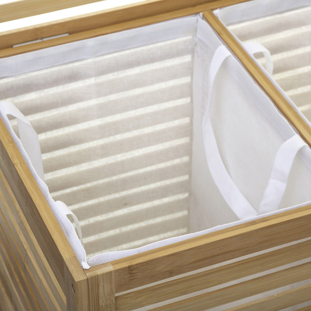 Cos rufe 5Five Sicela din bambus, 2 compartimente, capacitate 100L, 58x40x60 cm, natur