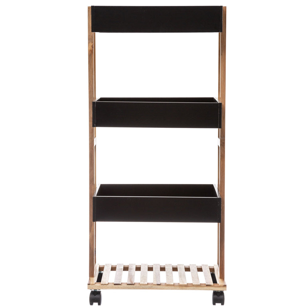 Etajera cu 4 rafturi 5Five Natureo pe roti, MDF si bambus, 40x30x88 cm, negru