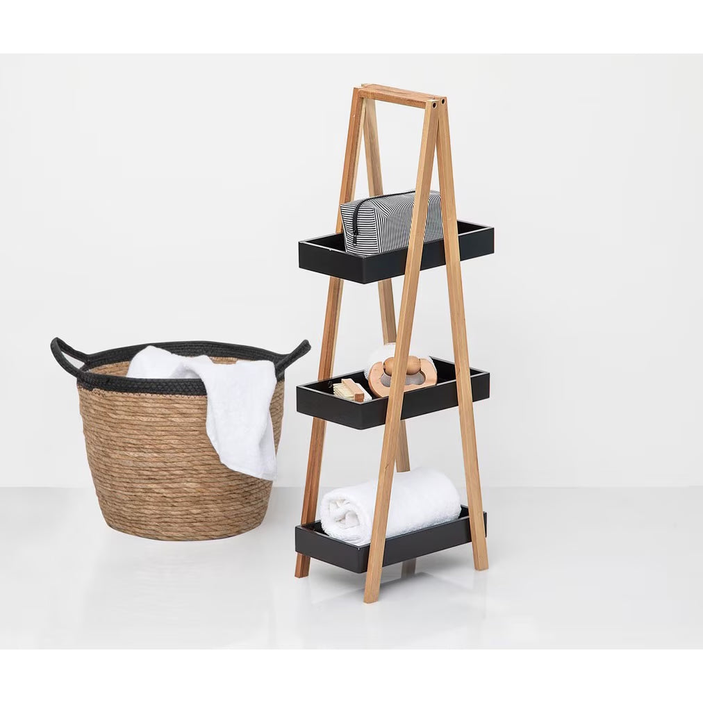 Etajera cu 3 rafturi 5Five Natureo, MDF si bambus, 30x18x82 cm, negru