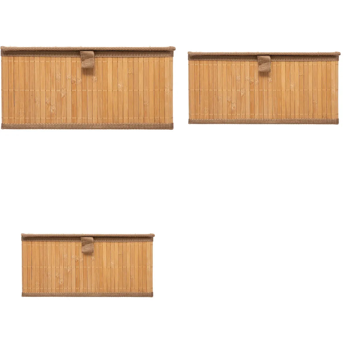 Set 3 cutii dreptunghiulare 5Five din bambus, marimi S-M-L, 32x25x16 cm, natur