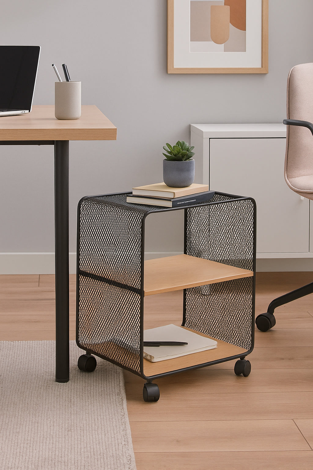 Etajera 5Five cu 2 compartimente, MDF si metal, 43x28x52 cm, negru