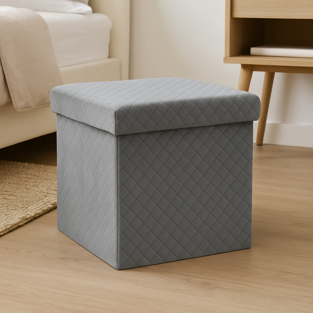 Taburet pliabil 5Five patrat cu spatiu de depozitare, MDF, 31x31x31 cm, gri