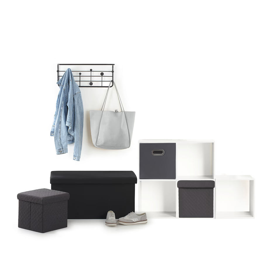 Taburet pliabil 5Five patrat cu spatiu de depozitare, MDF, 31x31x31 cm, gri inchis