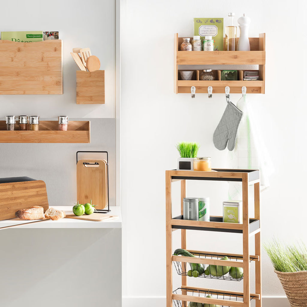 Carucior 5Five Blackwood cu 3 niveluri, bambus si MDF, 41x22x83 cm, natur si negru