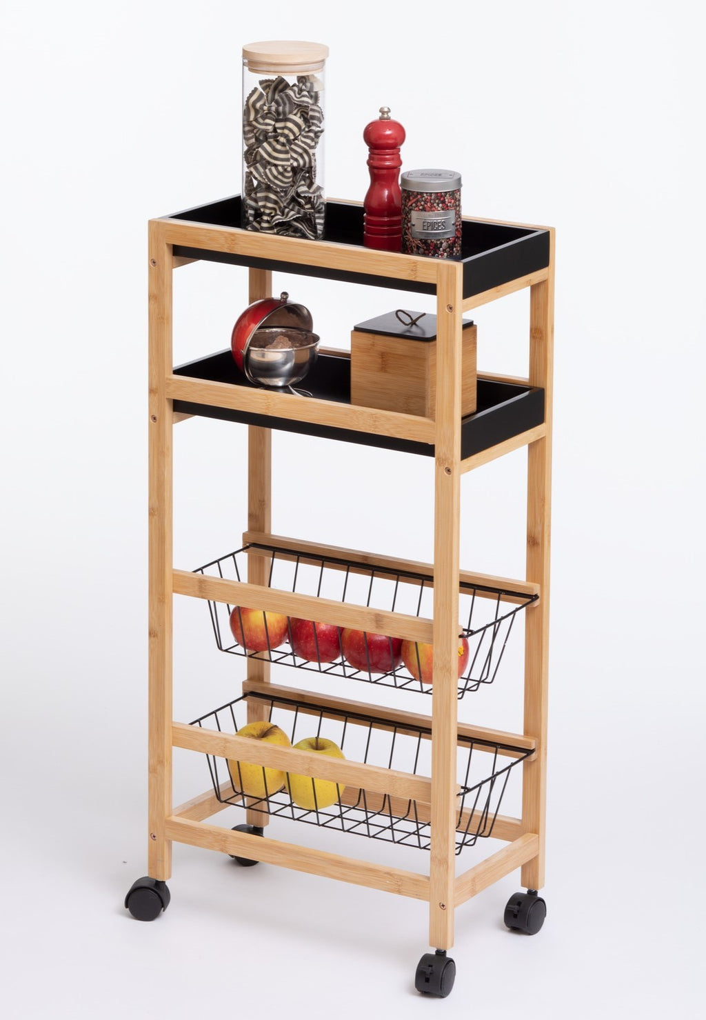 Carucior 5Five Blackwood cu 3 niveluri, bambus si MDF, 41x22x83 cm, natur si negru