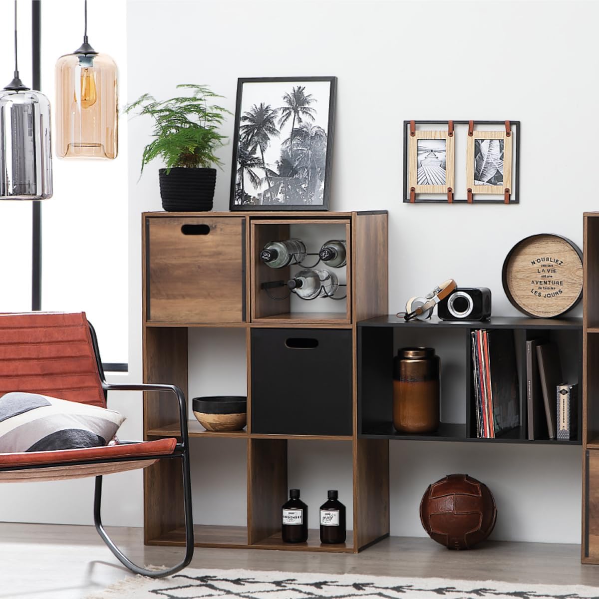 Suport sticle vin 5Five Mix n'Modul stil industrial, PAL, 31x31x31 cm, maro