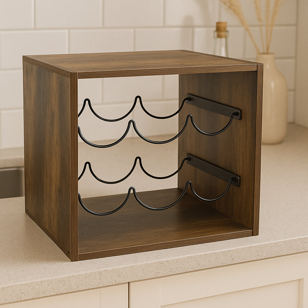 Suport sticle vin 5Five Mix n'Modul stil industrial, PAL, 31x31x31 cm, maro