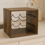 Suport sticle vin 5Five Mix n'Modul stil industrial, PAL, 31x31x31 cm, maro