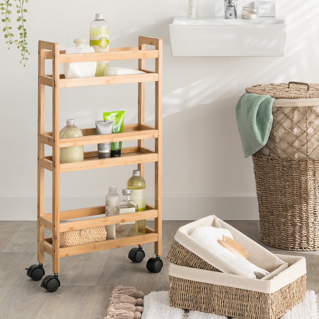 Etajera mobila cu 3 niveluri 5Five Bambou, din bambus, 36x15x74 cm, bej