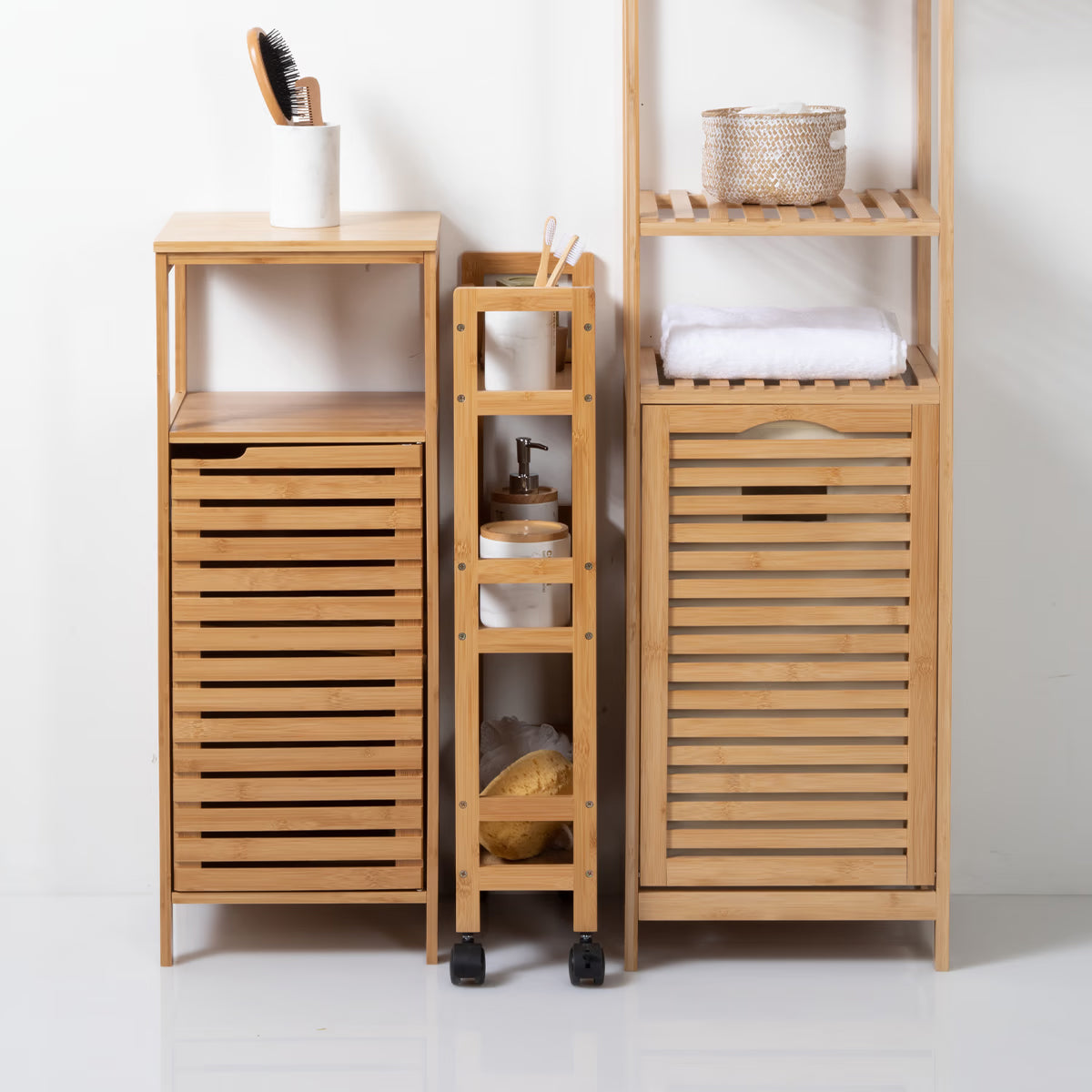 Etajera mobila cu 3 niveluri 5Five Bambou, din bambus, 36x15x74 cm, bej