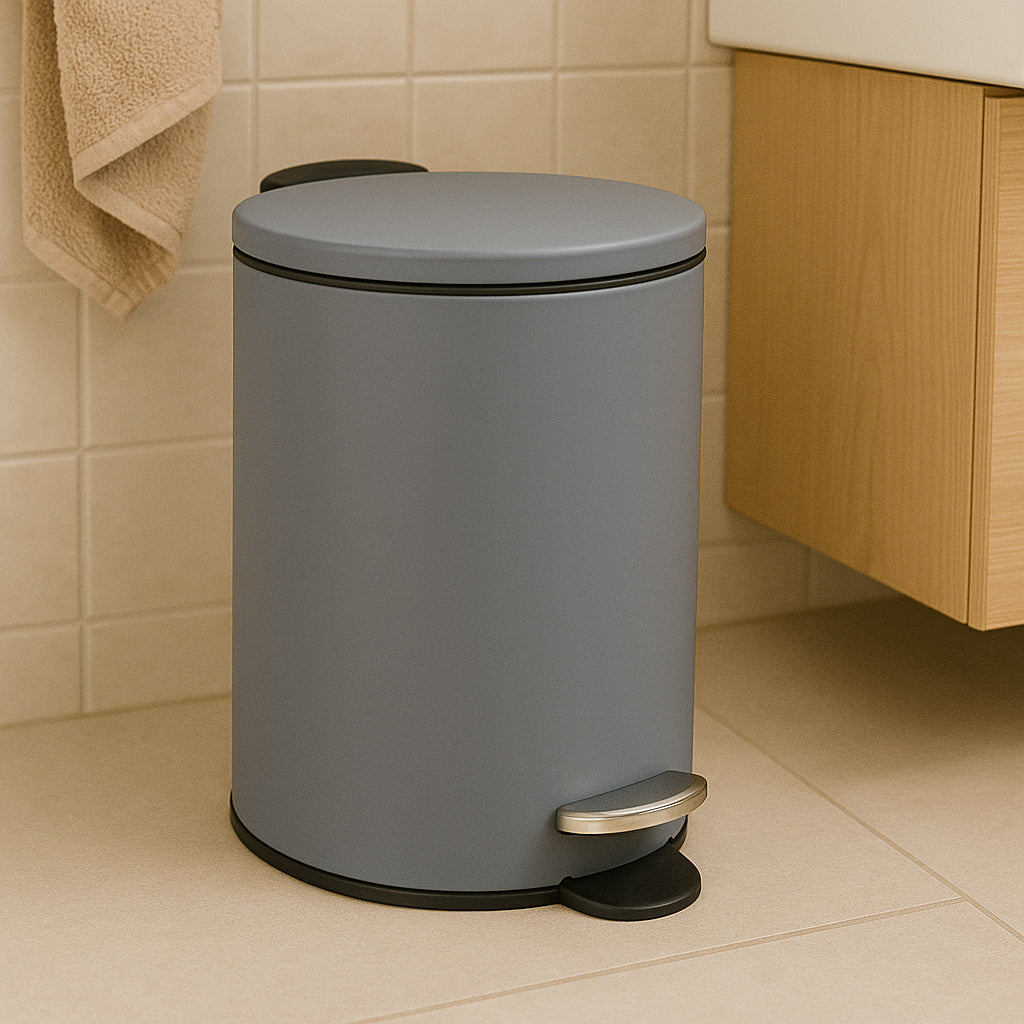 Cos gunoi 5Five Colors Concrete cu pedala si inchidere soft-close, otel, 3 L, 23x23x17 cm, gri