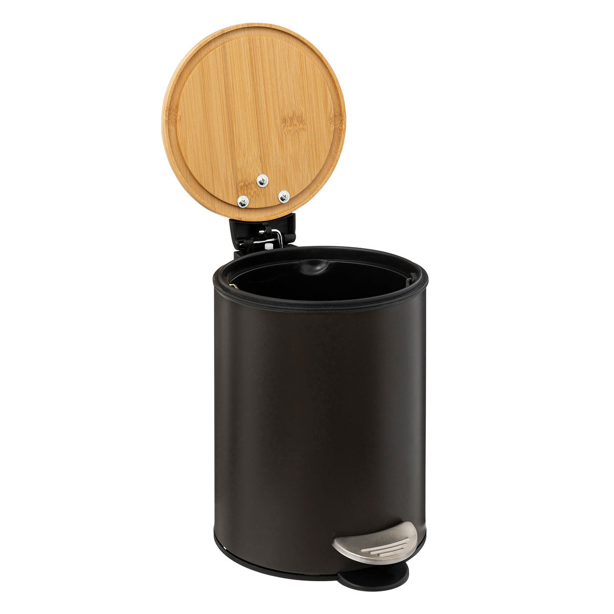 Cos gunoi 5Five Modern Color cu capac bambus si sistem soft-close, otel, polipropilena si bambus, 3L, 22x17x23 cm, negru