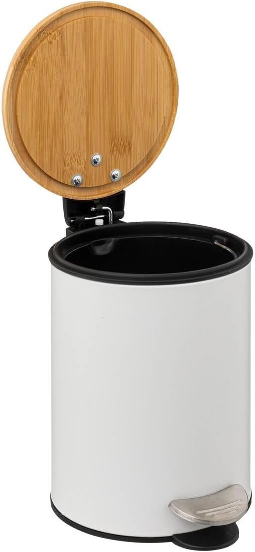 Cos gunoi 5Five Modern Color cu capac bambus si sistem soft-close, otel, polipropilena si bambus, 3L, 22x17x23 cm, alb