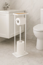 Suport hartie igienica 5Five cu raft depozitare, otel, 18x12x59 cm, alb