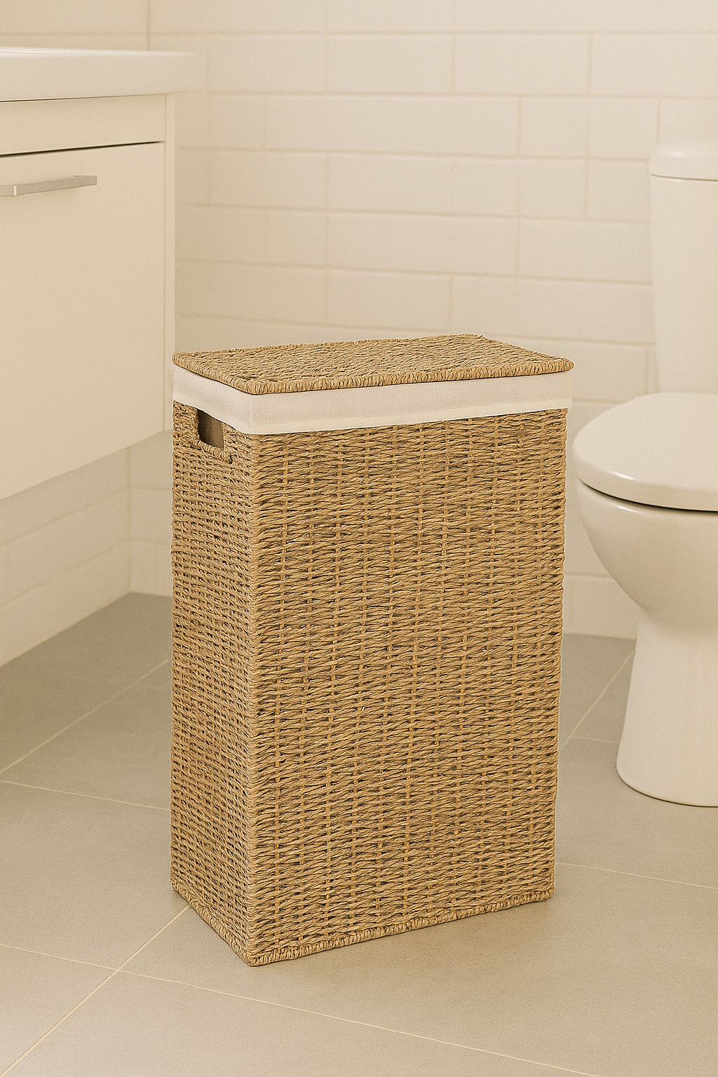 Cos rufe 5Five din trestie impletita, cadru metalic, 40 litri, 37x22x55 cm, maro