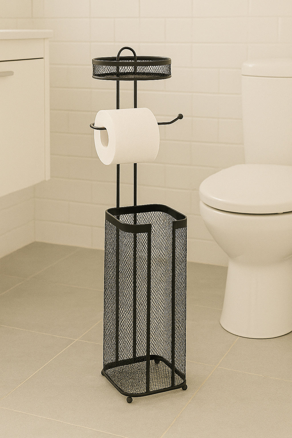 Suport hartie igienica 5Five Mayaj cu spatiu depozitare, otel, 17x16x73 cm, negru