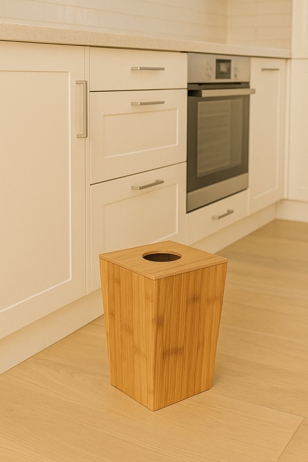 Cos gunoi 5Five Terre Inconnue cu capac, bambus, 6 litri, 20x20x26 cm, natur