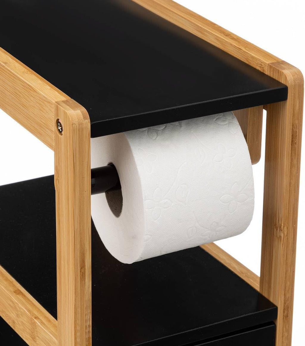 Suport hartie igienica 5Five Natureo cu dulapior, MDF, 33x20x80 cm, negru