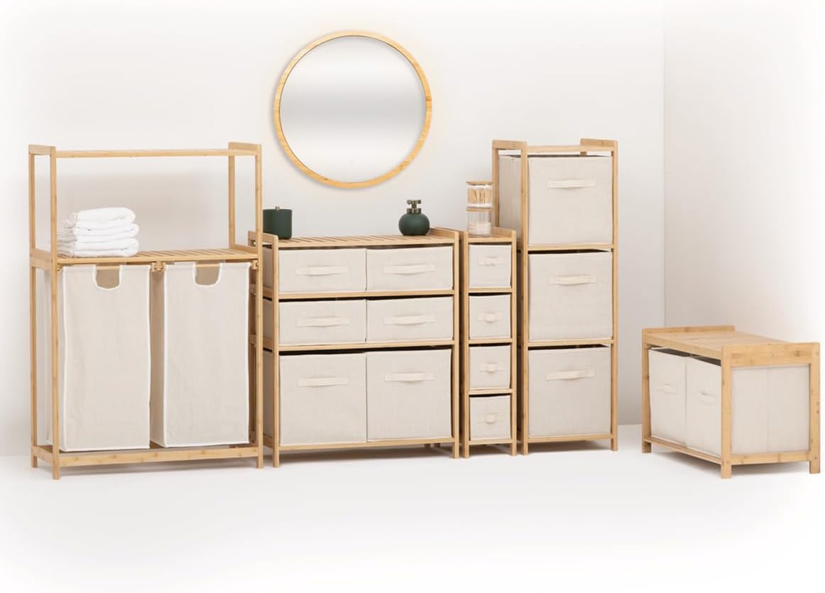 Dulap 5Five Tidy Box cu 5 rafturi, carton presat si bambus, 33x19x78 cm, bej