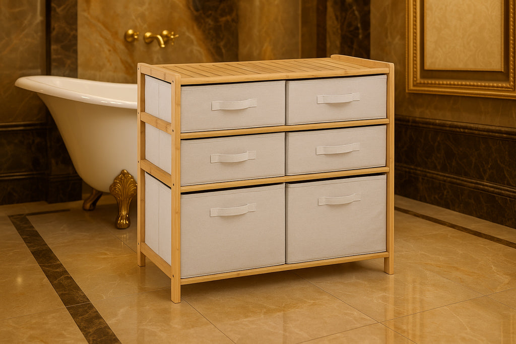 Etajera dubla 5Five Tidy Box, 6 compartimente, 66x33x78 cm, natur