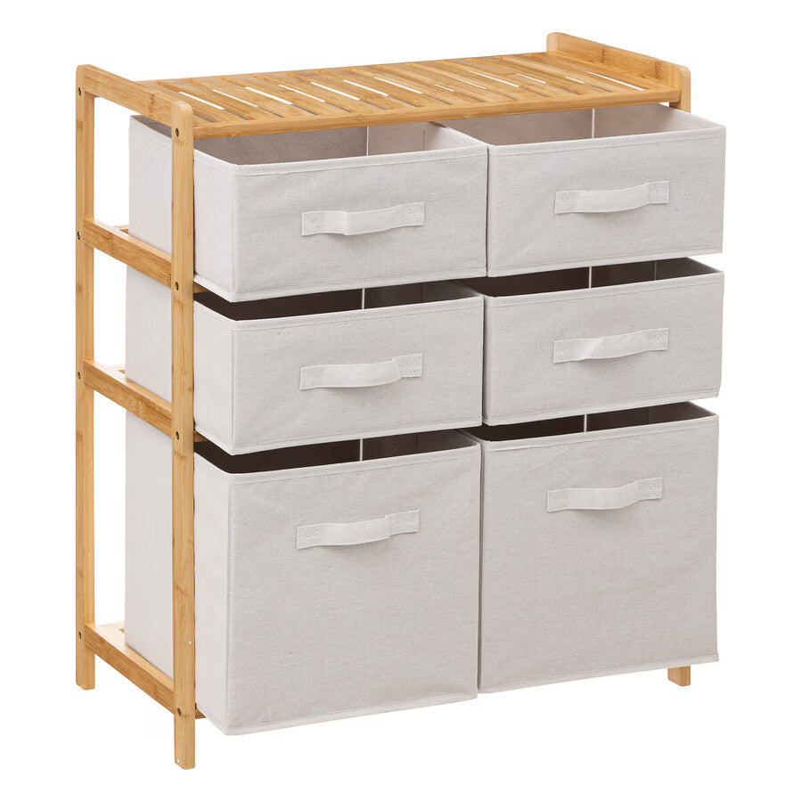 Etajera dubla 5Five Tidy Box, 6 compartimente, 66x33x78 cm, natur