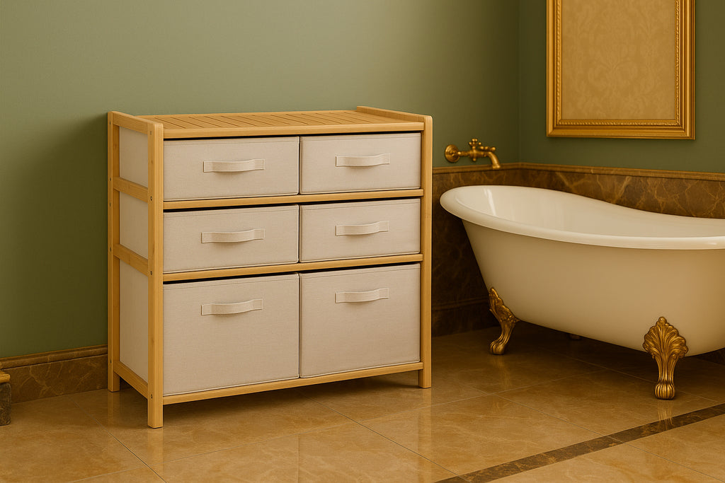 Etajera dubla 5Five Tidy Box, 6 compartimente, 66x33x78 cm, natur