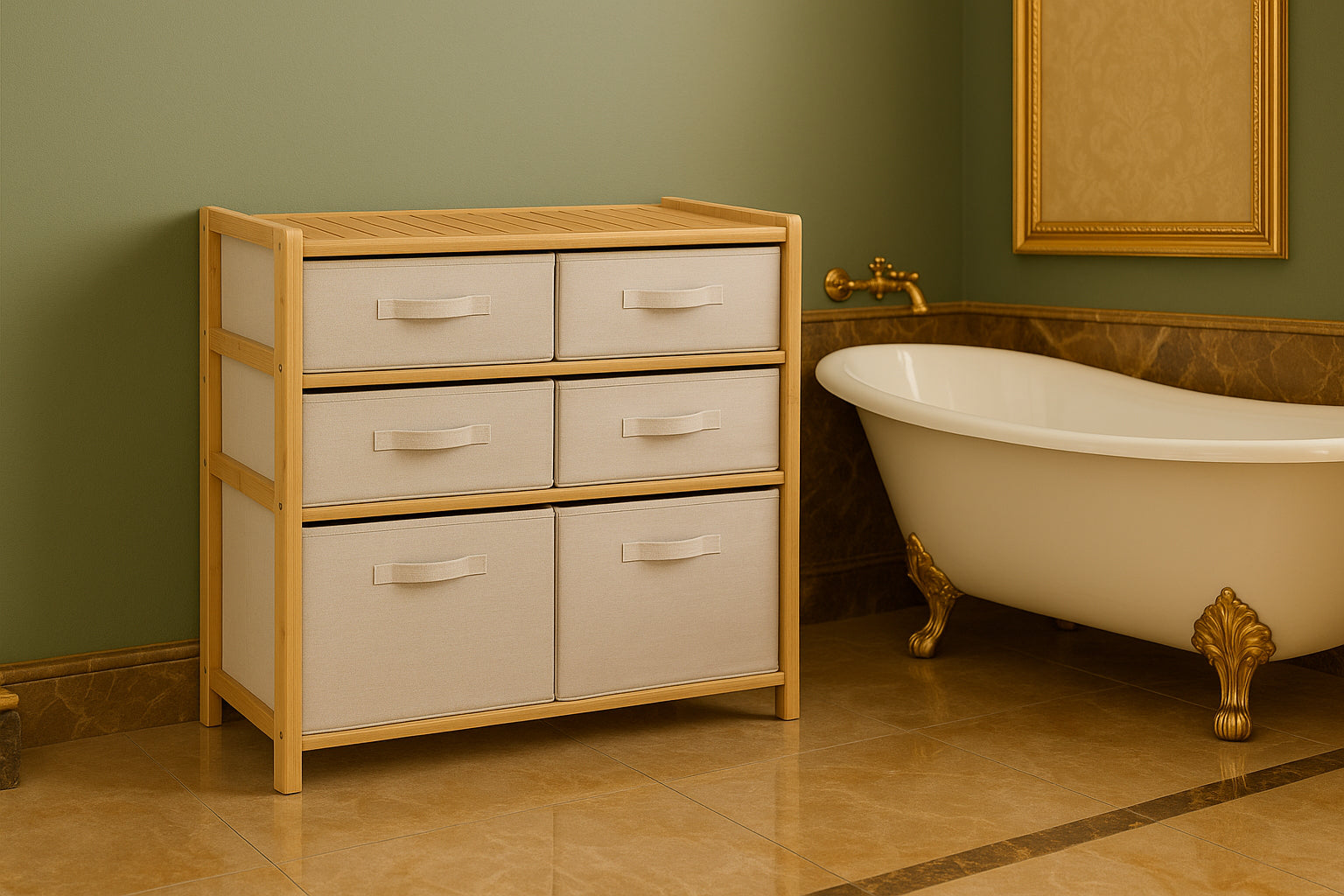 Etajera dubla 5Five Tidy Box, 6 compartimente, 66x33x78 cm, natur