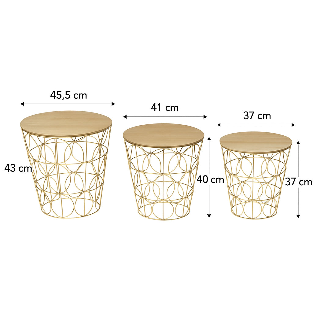 Set 3 masute cafea Atmosphera Kumi, structura metal, diametru 37, 41 si 46 cm, auriu