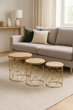 Set 3 masute cafea Atmosphera Kumi, structura metal, diametru 37, 41 si 46 cm, auriu