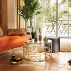 Masa cafea Atmosphera Artifice rotunda, sticla si metal, 71x41 cm, auriu