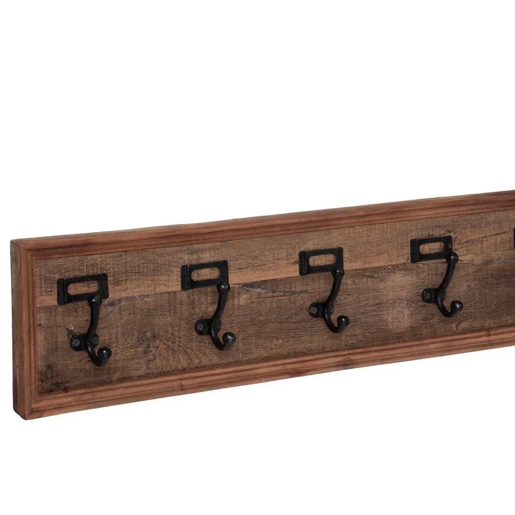 Cuier perete Atmosphera Paolo cu 5 carlige, lemn mango si fier, 83x21 cm, maro
