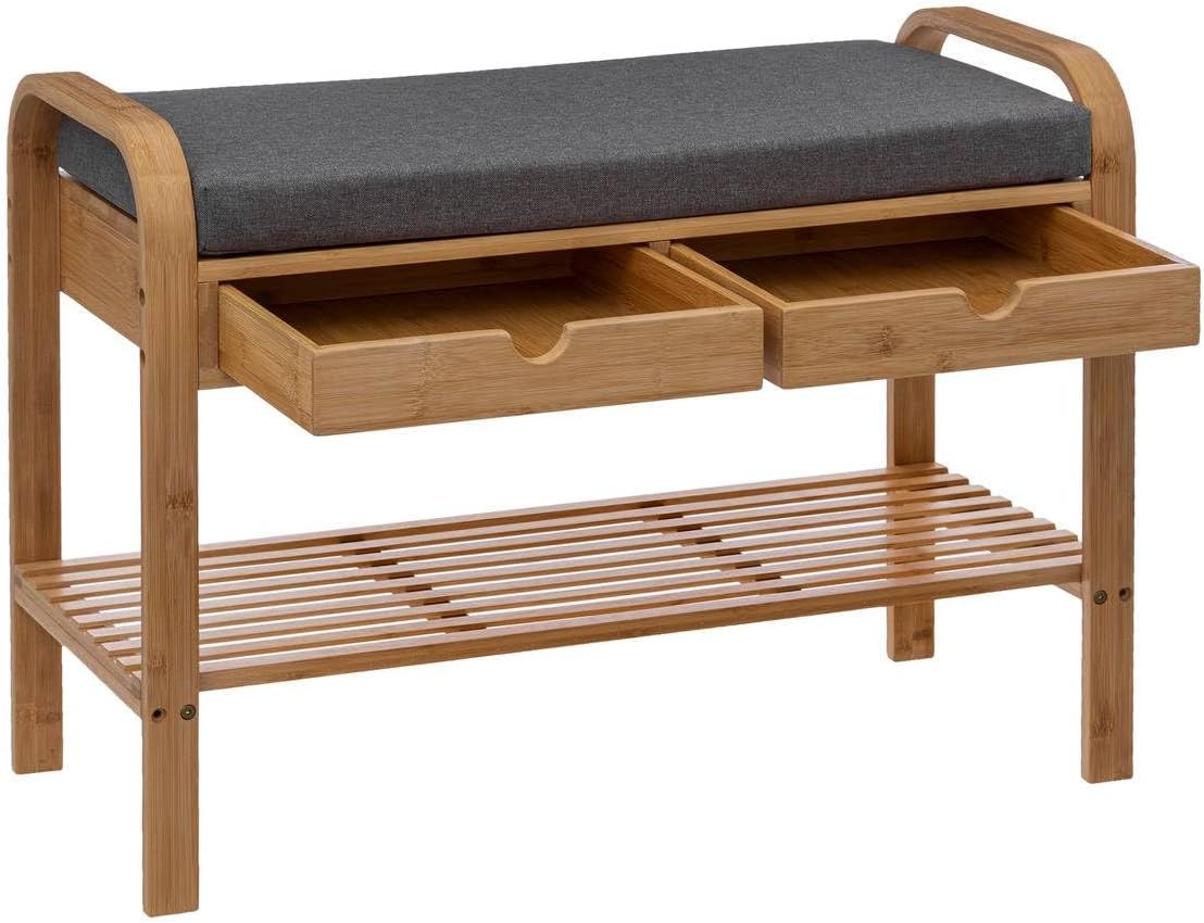 Banca suport pantofi 5Five cu 2 sertare, bambus, 74x34x55 cm, bej