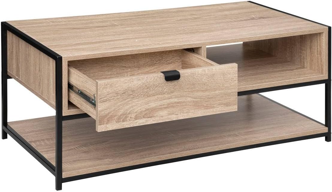 Masuta cafea 5Five Aliaj cu design rectangular, finisaj stejar, 100x40x50 cm, bej