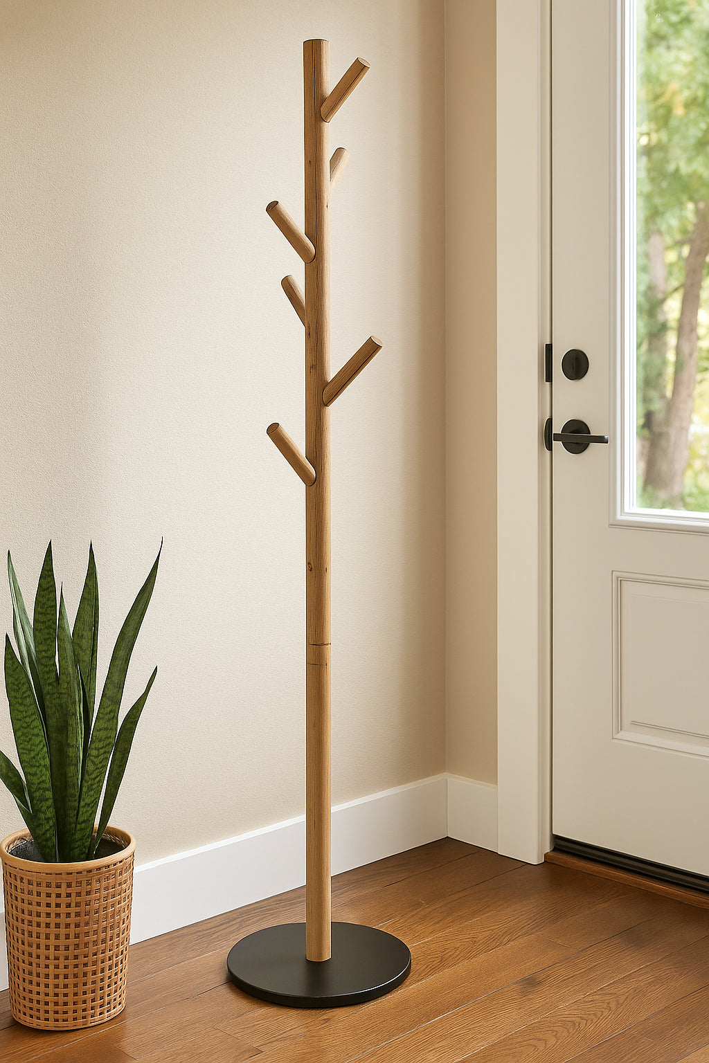 Cuier Atmosphera Wild cu 7 agatatori, lemn si MDF, 39x39x178 cm, maro