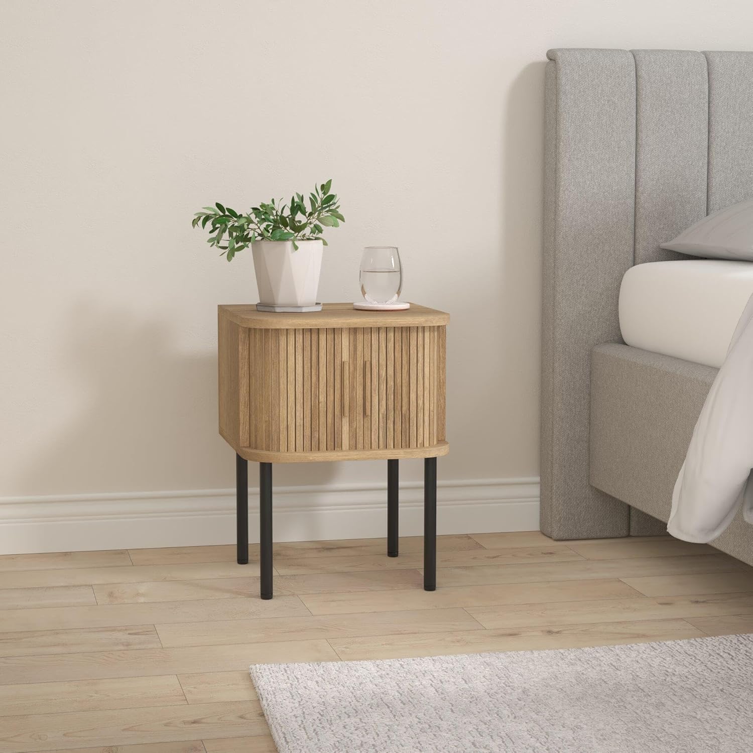 Noptiera Atmosphera Colva cu 2 usi, MDF si picioare metalice, 40x40x53 cm, bej