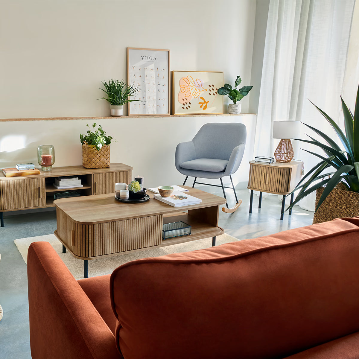 Noptiera Atmosphera Colva cu 2 usi, MDF si picioare metalice, 40x40x53 cm, bej