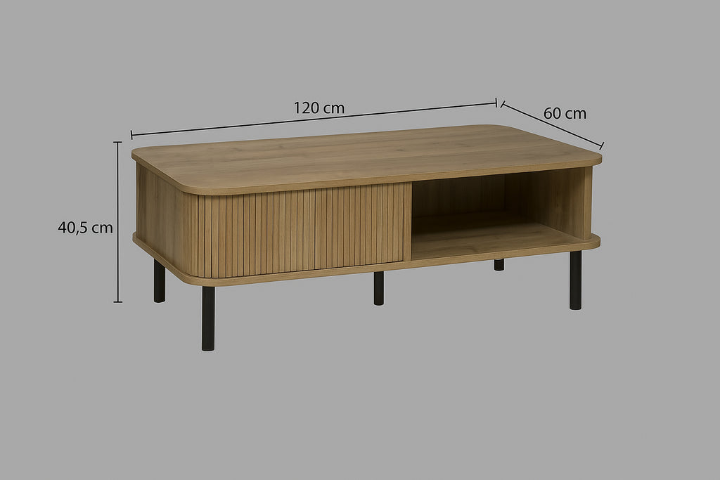 Masuta de cafea Atmosphera Colva cu 2 usi glisante, MDF si otel, 120x60x41 cm, bej