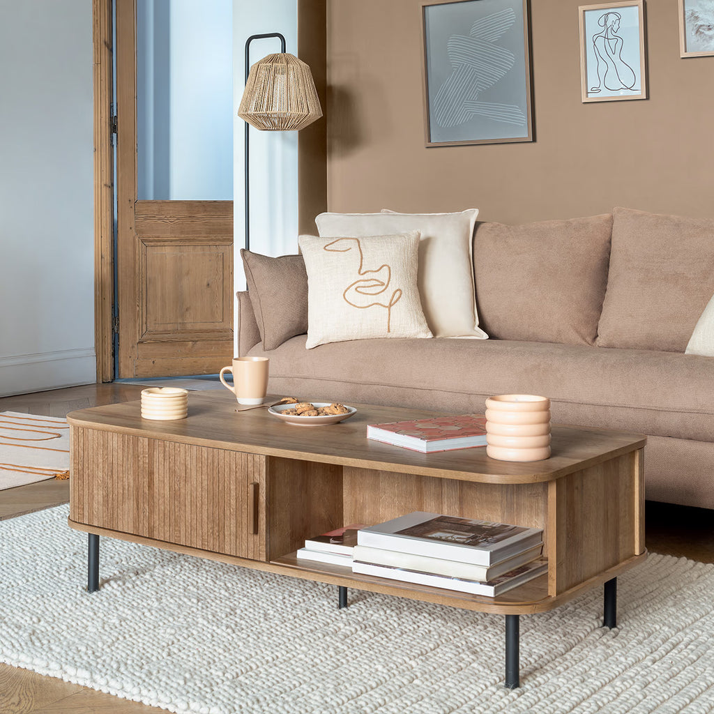 Masuta de cafea Atmosphera Colva cu 2 usi glisante, MDF si otel, 120x60x41 cm, bej