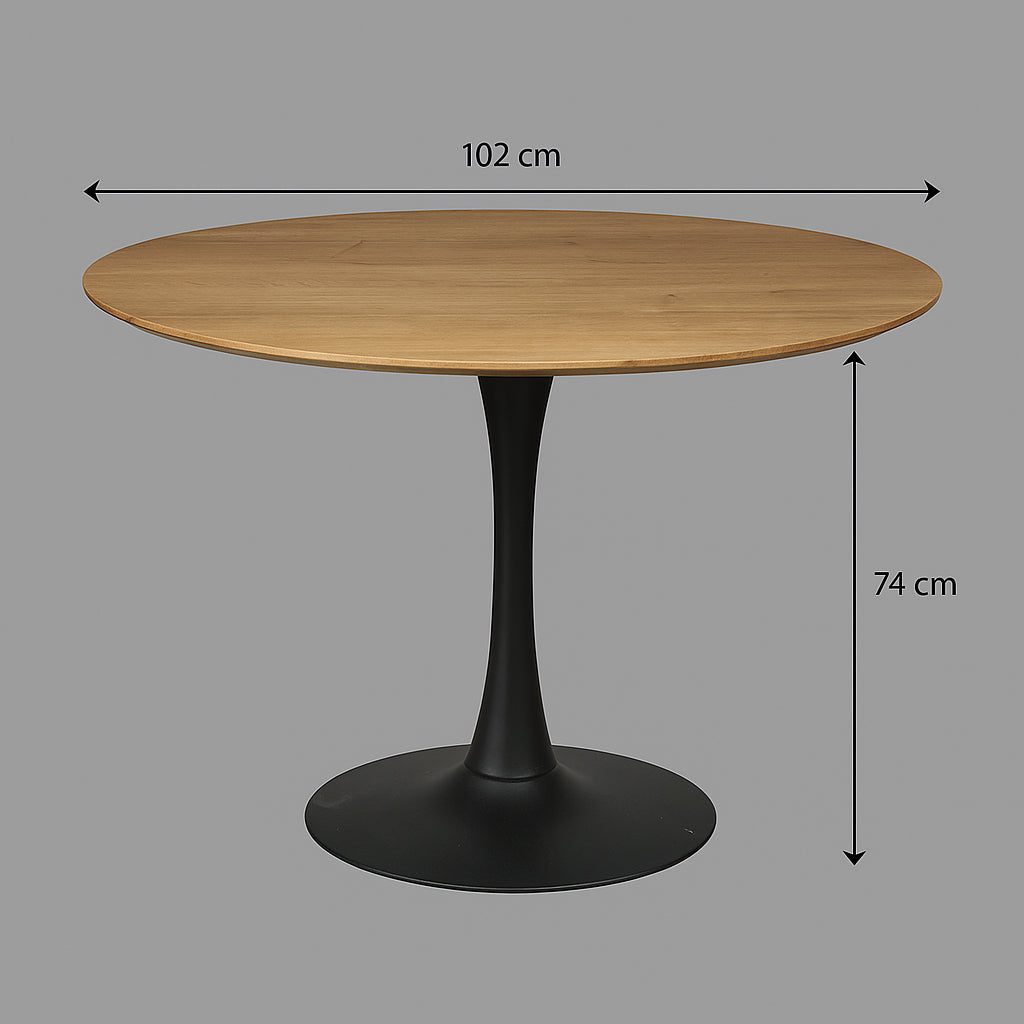 Masa rotunda Atmosphera Elias, 102x74 cm, MDF si metal, negru si stejar