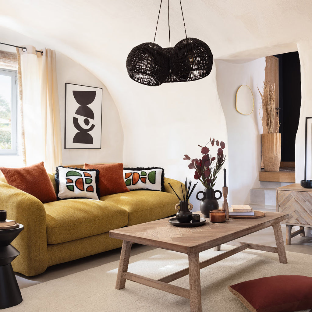 Masuta de cafea Atmosphera Aeris, lemn acacia si blat MDF chevron, 130x70x40 cm, natur