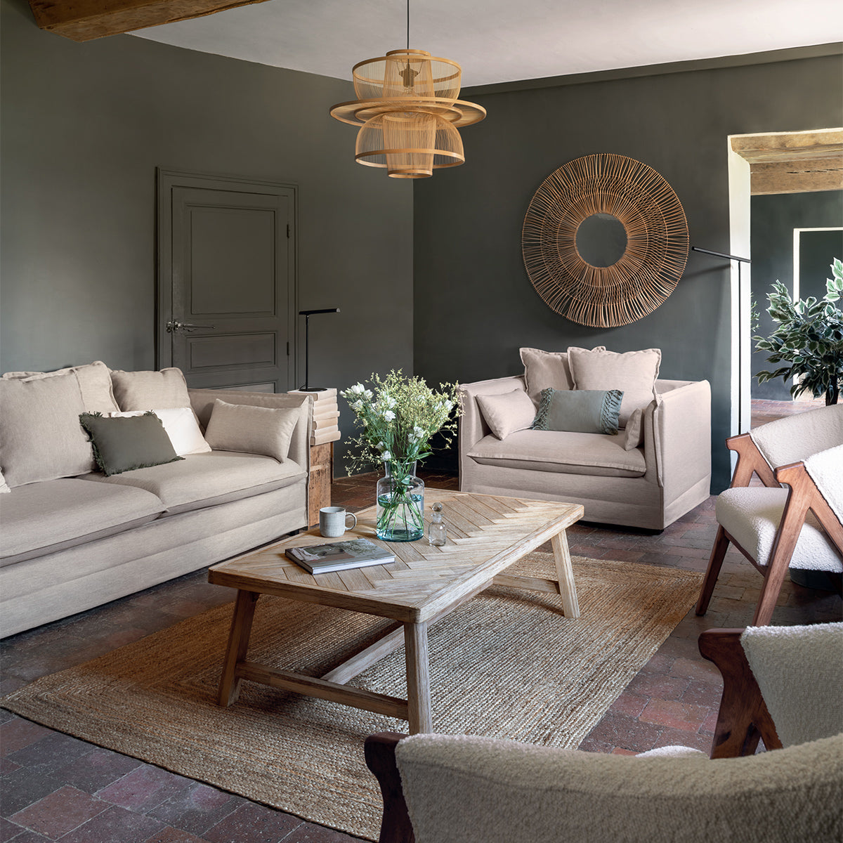 Masuta de cafea Atmosphera Aeris, lemn acacia si blat MDF chevron, 130x70x40 cm, natur