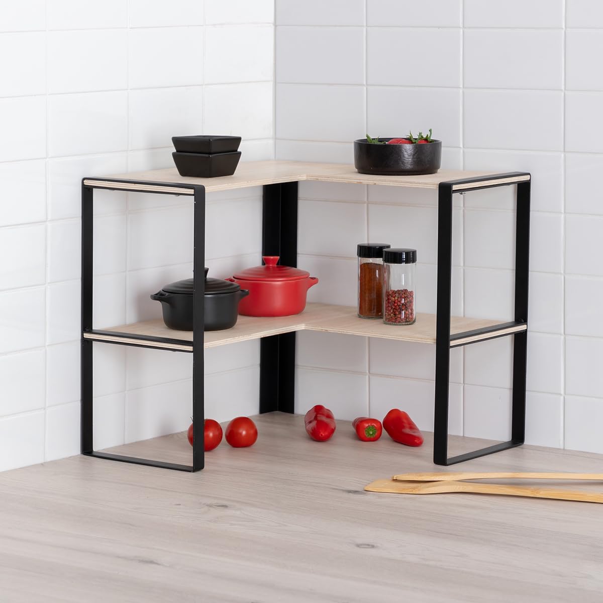 Etajera colt Blackwood cu 2 niveluri, 40x40x35 cm, bej