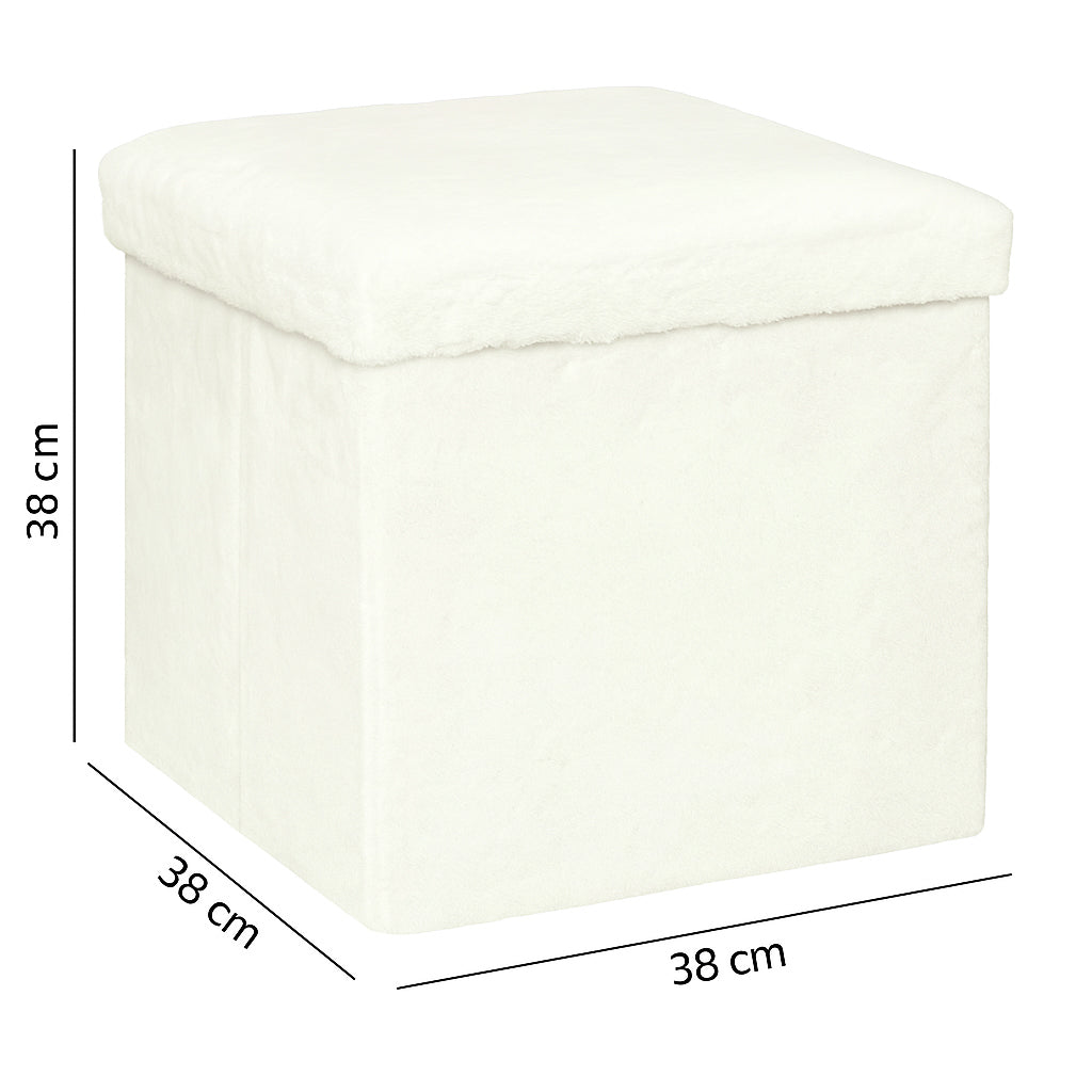 Taburet pliabil Atmosphera Ezzio cu spatiu depozitare, 38x38x38 cm, blana artificiala, alb